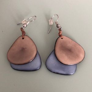 Blue and brown dangle earrings.